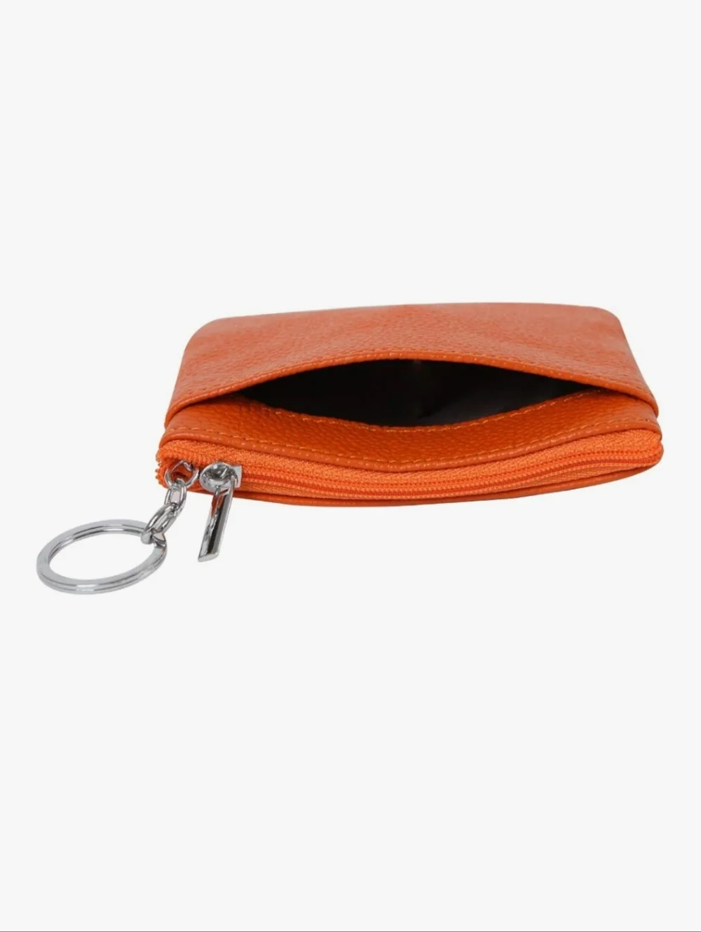 Orange Genuine Leather Mini  Zip Card Case Keyring - Picture 4 of 6